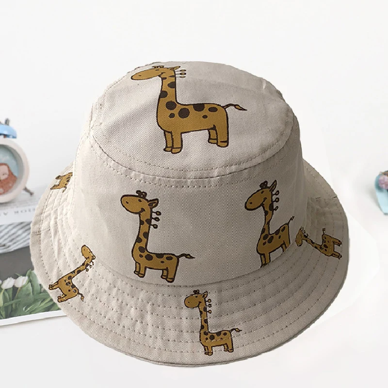 

Summer Cute Giraffe Print Outdoors Bucket Hats Children Baby Hat Cartoon Casual Unisex Kids Caps Pure Color Baby Fishman Hats
