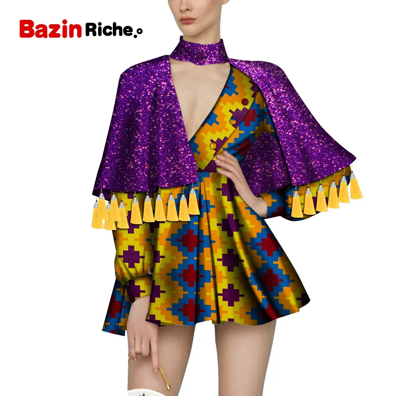 Two Pcs Skirt Suit Glitter Crop with Yellow Tassel & Short Skirt Sexy Lady Clothing Above-Knee Fashion Women Skirt Sets WY6578