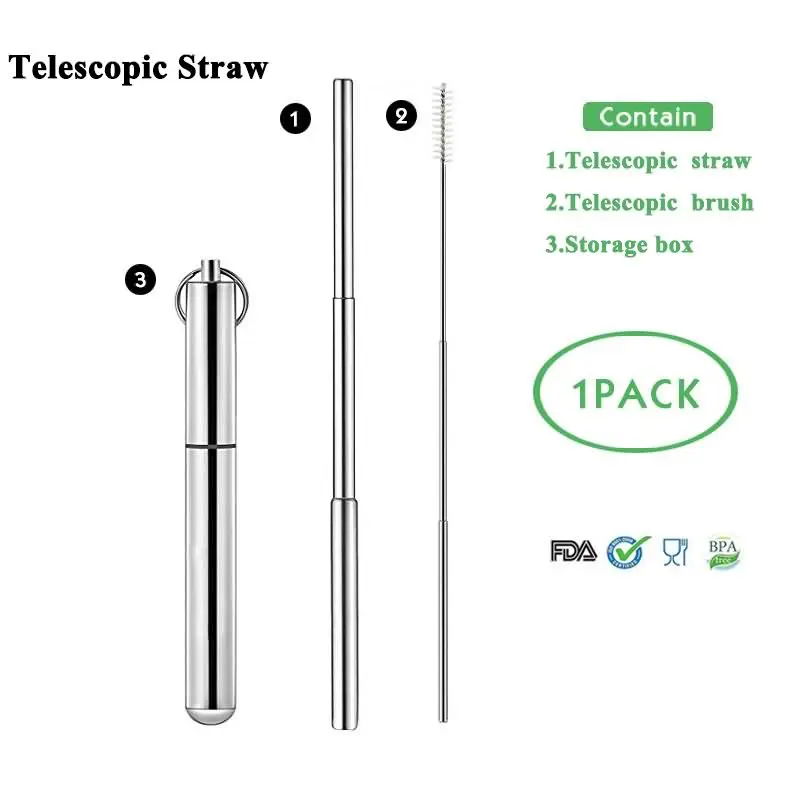 

Telescopic Drinking Straw Collapsible Straw Foldable Reusable Metal Straw With Keychain Hole for Travel Outdoor Bar Accessories