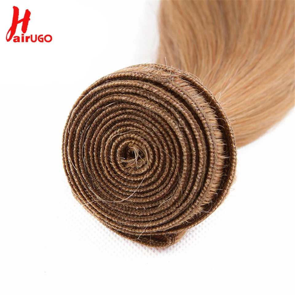 HairUGo волосы медовый блонд пряди с закрытием 27# бразильские волосы 3 пряди с закрытием прямые Remy натуральные кудрявые пучки волос