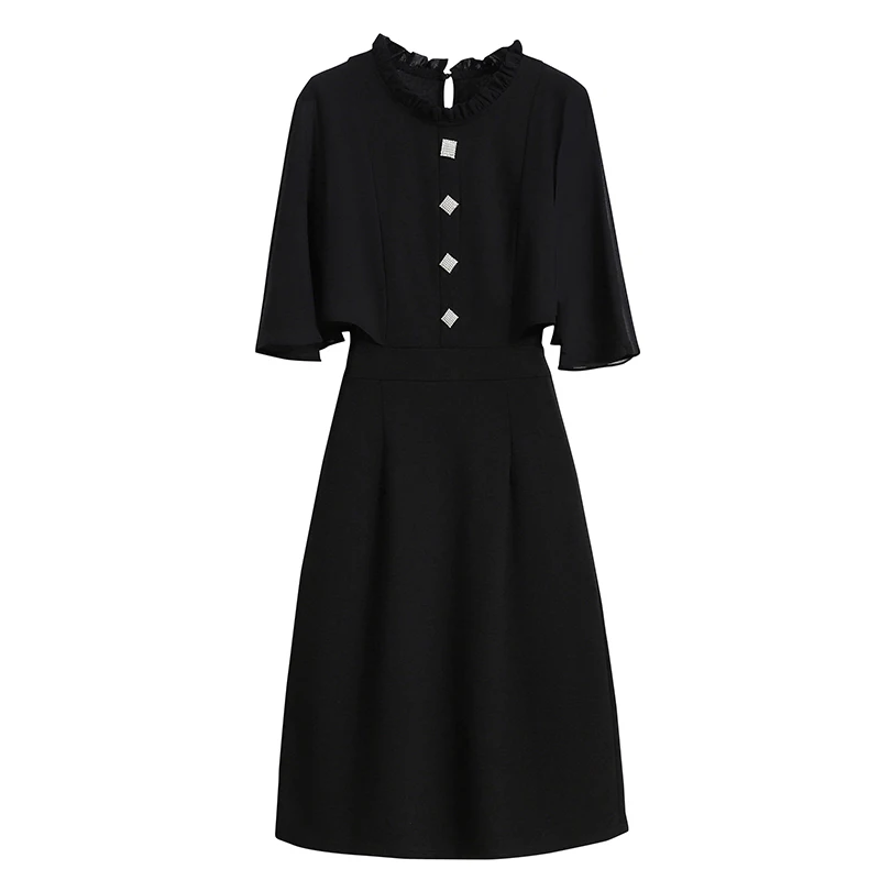 

4XL 5XL Plus Size 2021 New Summer Dress For Women Chiffon Short Sleeves Patchwork Black Button Elegant Office Lady Dresses