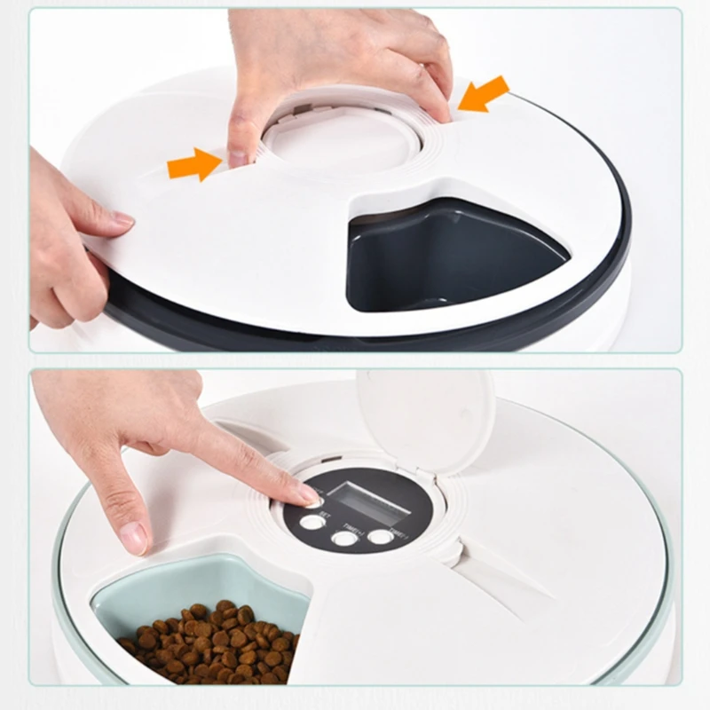 

Pet Automatic Feeder, Digital Timer, Detachable Dog and Cat Non-Slip 6 Plate with Tape Recorder, Dry and Wet Food