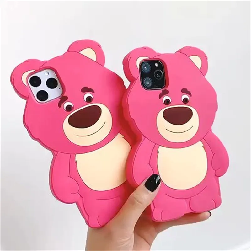 

3D Cute Strawberry Bear Soft Silicone Phone Case for IPhone 13 12 11 Pro X XR XS Pro Max 8 7 6 Plus SE2020 Cover Anti-Knock