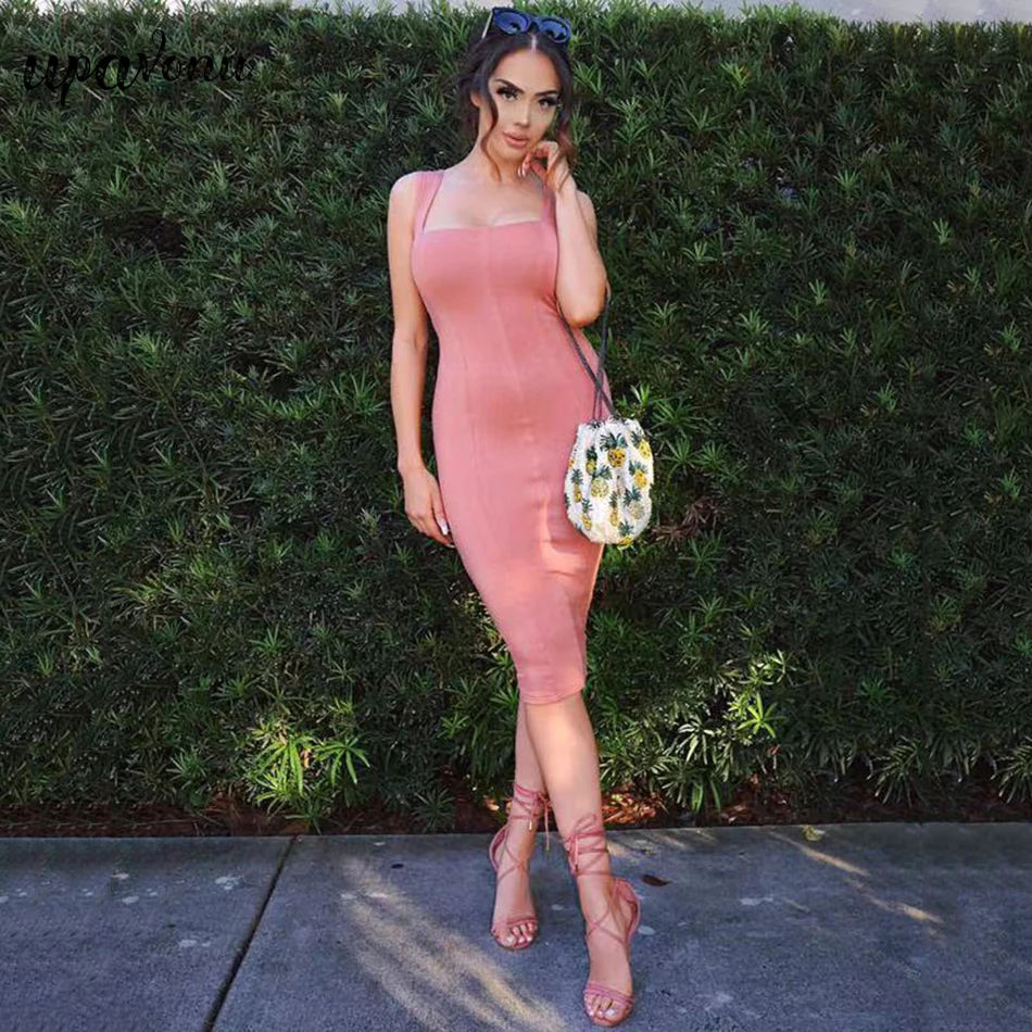 

Free Shipping 2021 New Women Summer Bandage Dress Pink Sexy Strap Sleeveless Bodycon Club Celebrity Evening Party Dress Vestidos