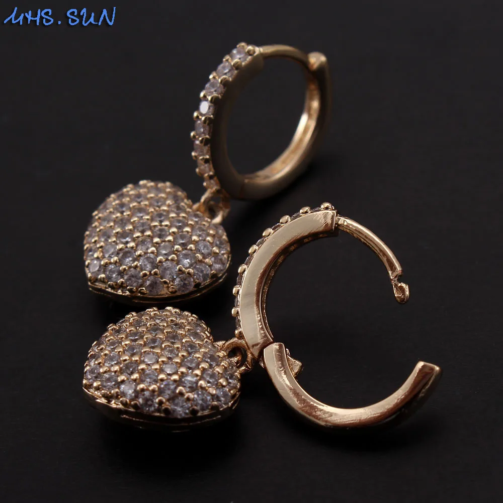MHS.SUN AAA CZ Zircon Earrings With Love Heart Design Women Crystal Jewelry For Valentine's Day Gift 1Pair High quality | Украшения и