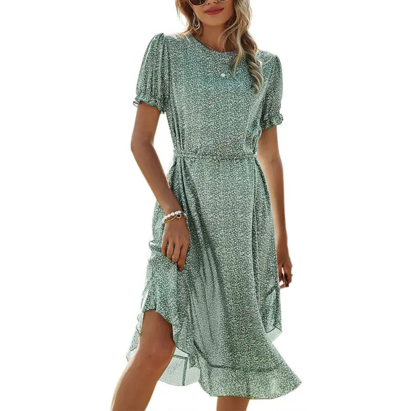 

VICABO Women Dress Short Sleeve Slip Woman Dresses Flower Summer Irregular Casual Holiday Maxi Dress Vestidos De Mujer