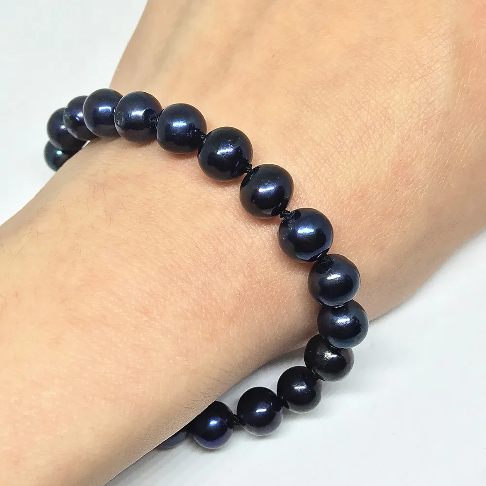 Натуральный черный пресноводным культивированным жемчугом 7-8 8-9 мм прибл Круглый