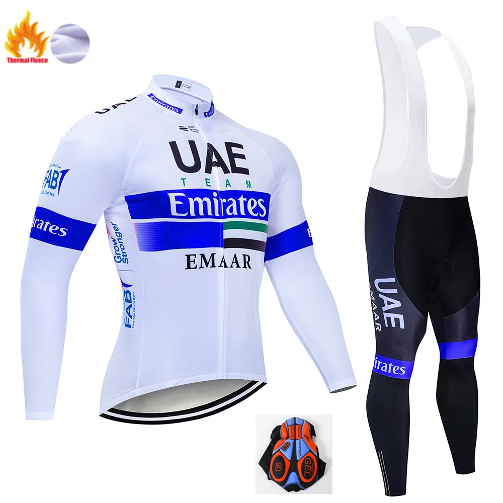 Winter Cycling Suit Зима ОАЭ Команда с длинным рукавом Велоспорт Джерси велосипед брюки набор Мужские Ropa smosmothermal флис велосипедный майон Culotte - Цвет: Winter Cycling Suit