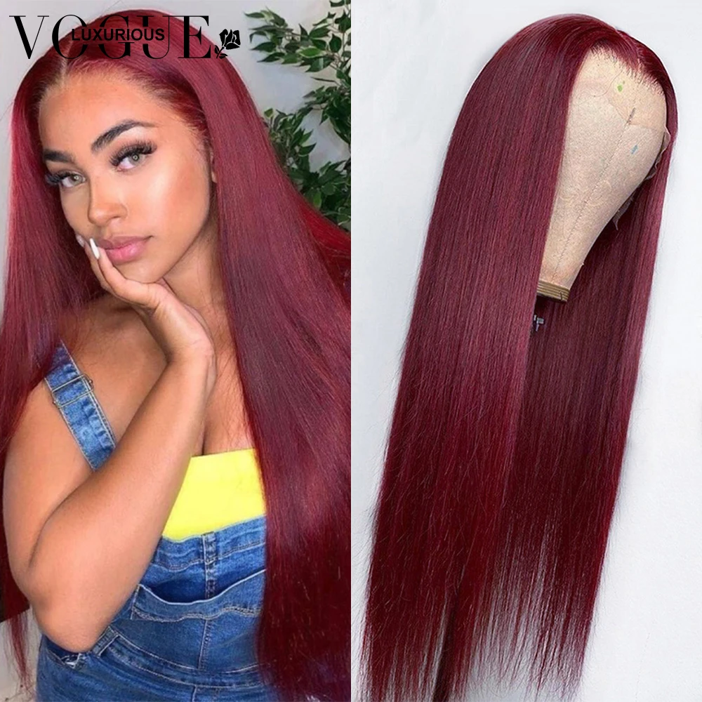 

99J Red Burgundy Pre-Plucked Lace Wigs 180% Remy Human Hair Wigs Bone Straight Peruvian Lace Frontal Wigs For Women Human Hair