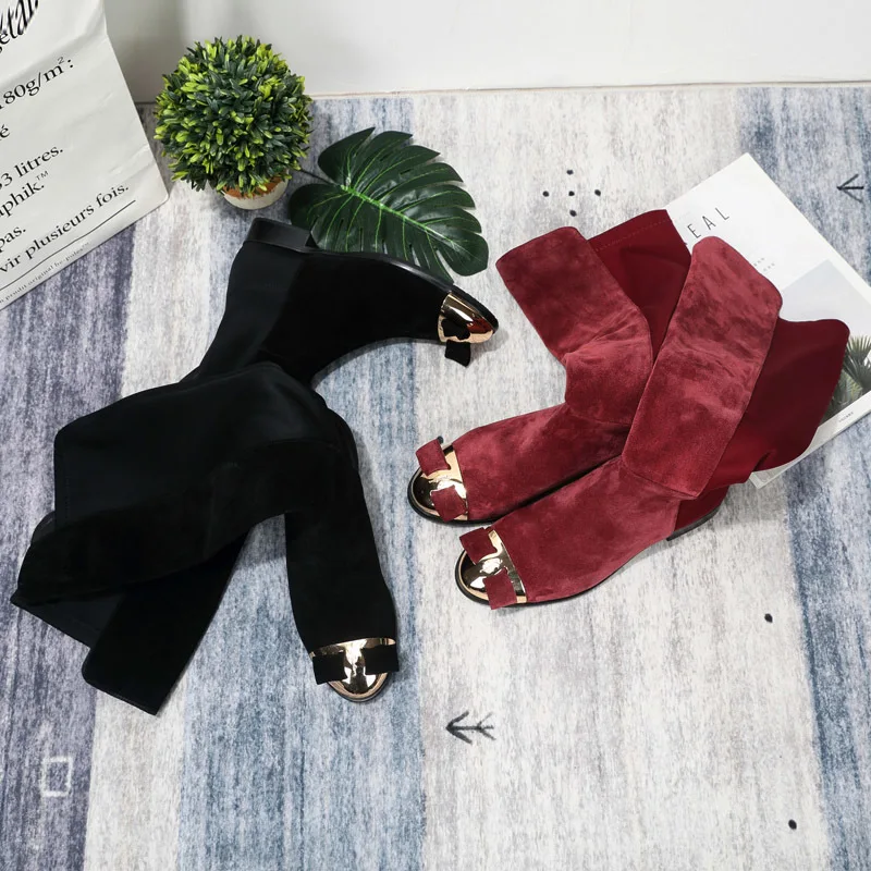 Bow Boots Women Winter Mujer Low Heels Shoes Cow Suede Boat Feminina Knee | Обувь