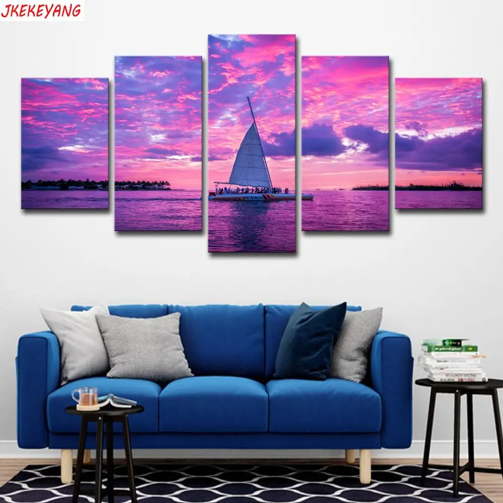 

Full Square/Round Drill 5D DIY diamond painting 5pc Sunset sailboat Pictures mosaic Diamond Embroidery Wall Arts J2206