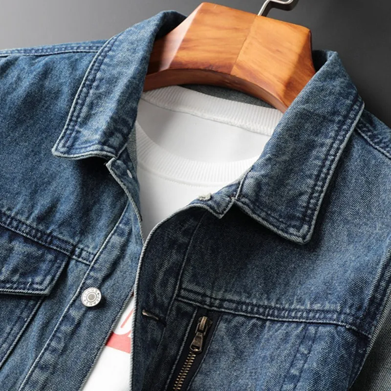 Модная Осенняя Лоскутная Мужская джинсовая куртка 2020 Повседневная синяя Рабочая