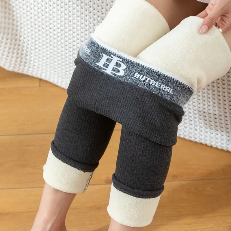 

Plus Size Women Leggings Fleece High Waist Stretch Leggings Letter Print Skinny Pencil Pants Winter Cashmere Winter Sweatpants