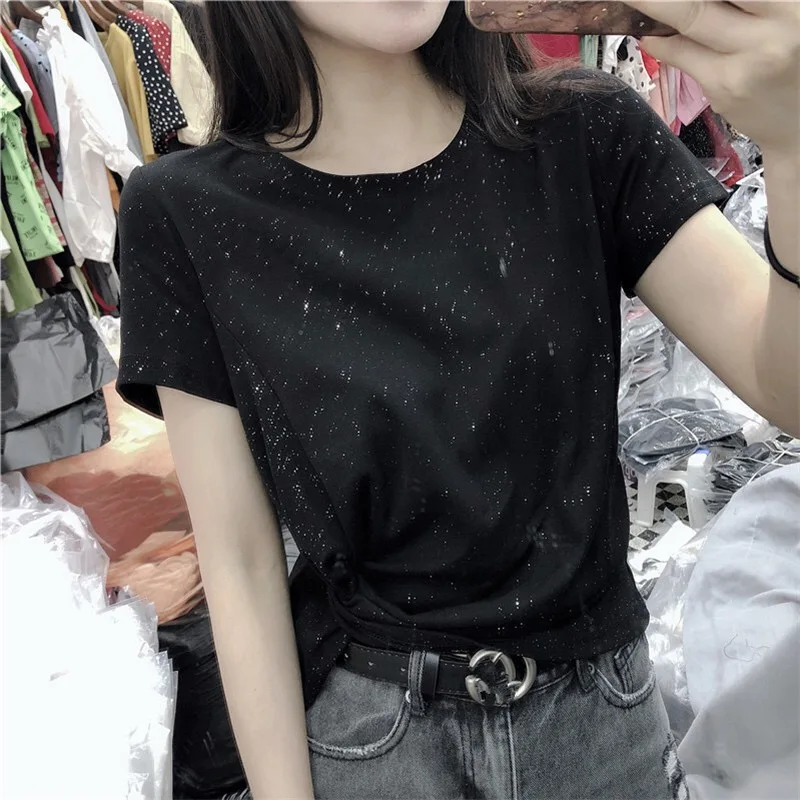 

A370-2020 summer new Korean short bottoming shirt net red slim slimming solid color short-sleeved T-shirt female