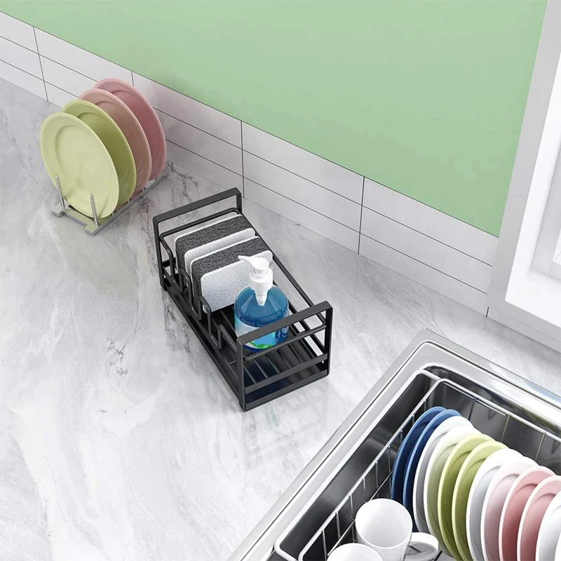 Sink Caddy Organizer Countertop Sponge Brush Soap Holder with Drain Pan for Kitchen Cleaning Rack | Дом и сад