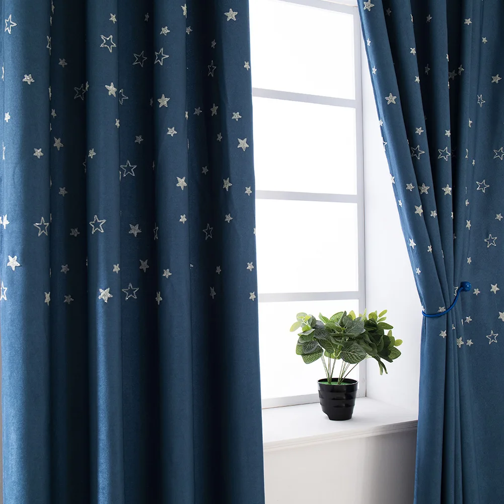 

Star Fluorescent with Sequins Black-out Curtains For Living Room Pure Color Fabrics Window Treatment Blinds Bedroom cortinas #3