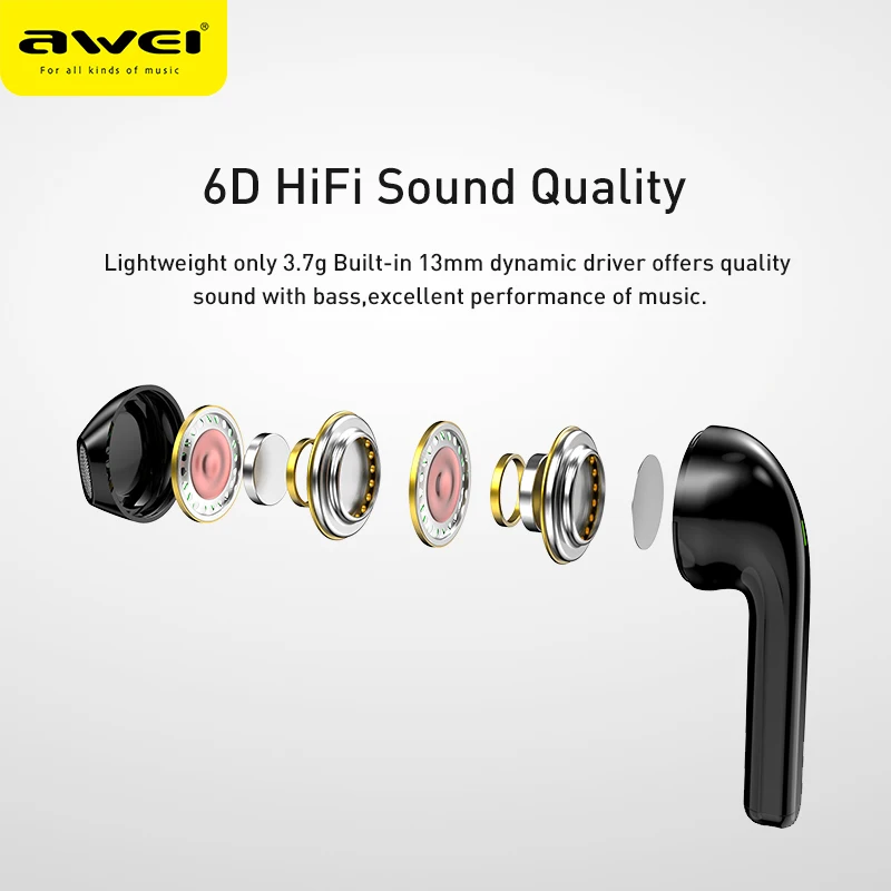 AWEI T26 TWS беспроводные наушники Bluetooth-совместимые с двойным микрофоном стерео звук