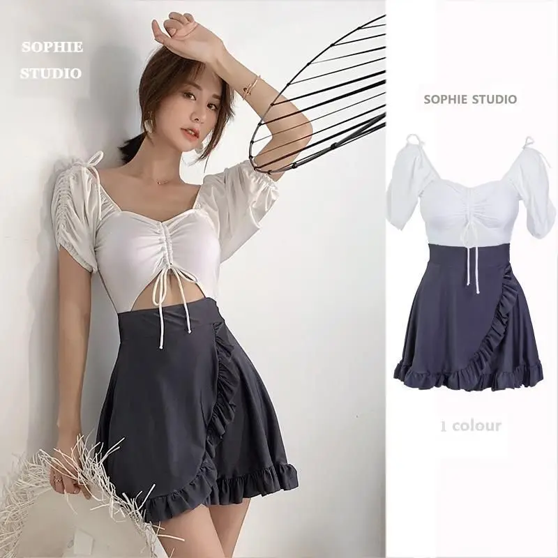 

Сплошной купальник, женский, прикрывающий живот, с короткими рукавами, сплошной купальник для пляжа, спа, 2021