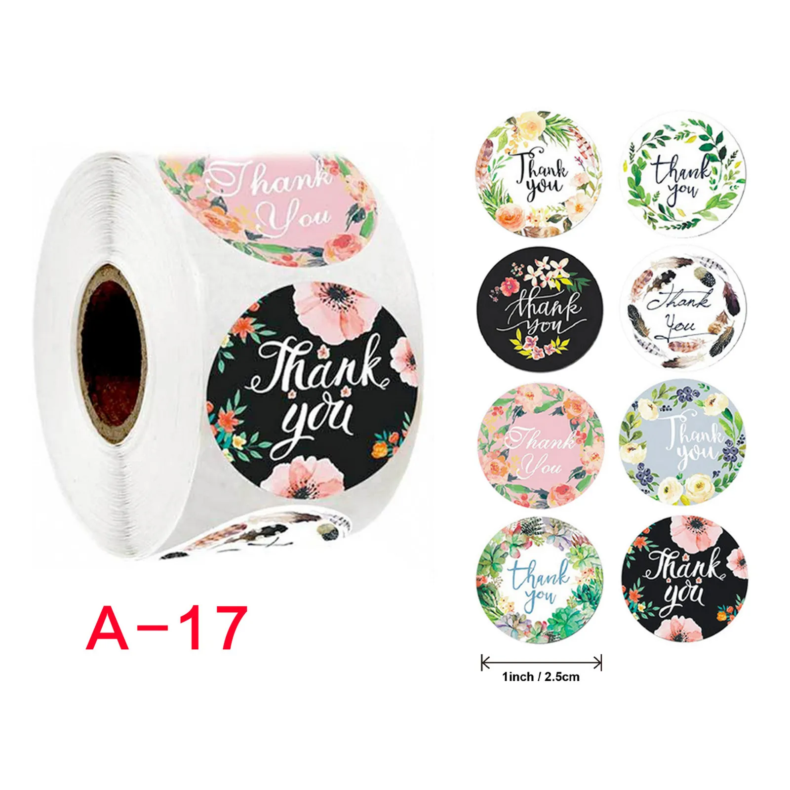 

Coloffice Multicolor Flower Pattern " THANK YOU " Paper Sticker DIY Scrapbook Deco Stickers Round 2.5cm Dia., 1 Roll (500 PCs)