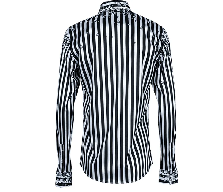 Роскошная мужская рубашка в полоску со стразами 2020 брендовая приталенная