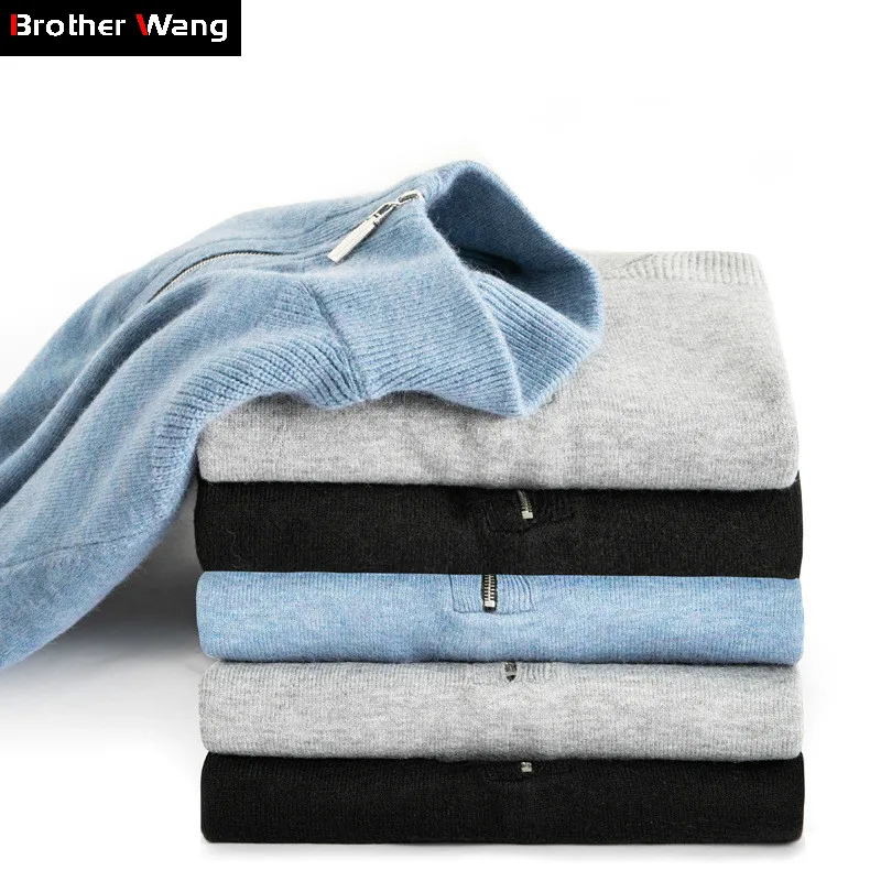 Зима мужской теплый шерстяной свитер бизнес мода Slim Fit Толстая водолазка свитер на молнии мужской бренд пуловер Одежда