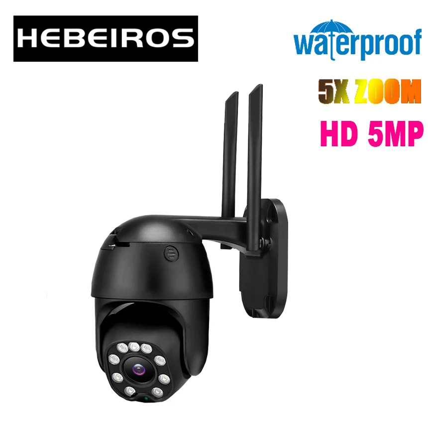 

Hebeiros 5MP Auto Motion Tracking Wifi Camera IP66 Waterproof Outdoor 5x Optical Zoom Color Vision Security CCTV IP PTZ Camera