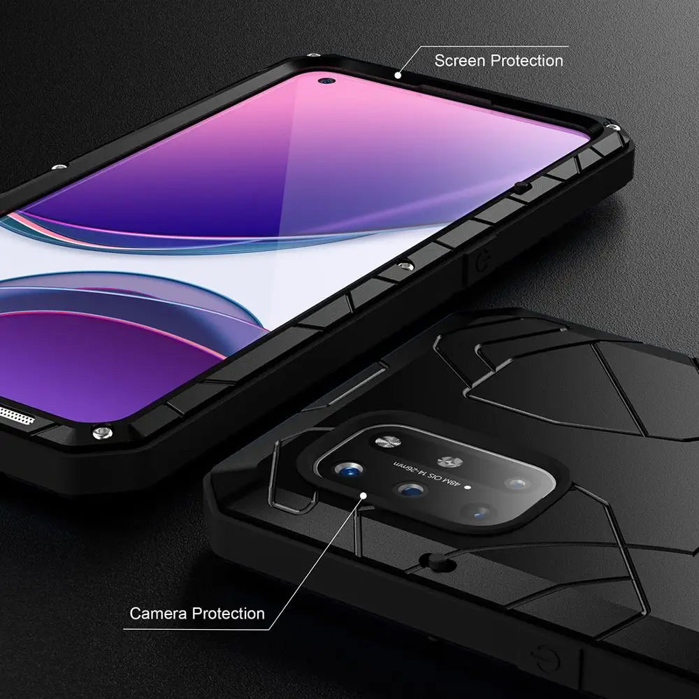 phone case for oneplus 8t shockproof cover heavy duty protection armor metal shell tempered glass as gift phone accessories free global shipping
