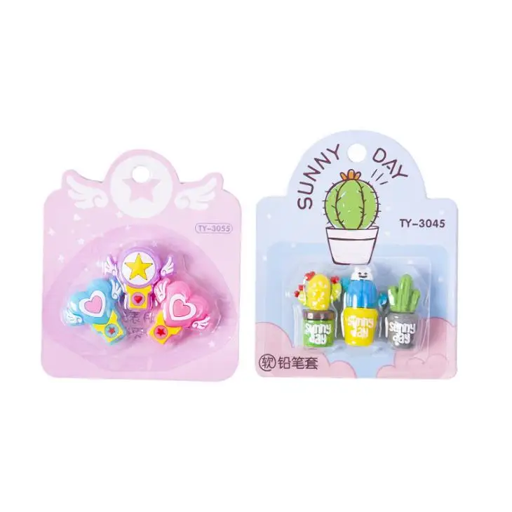 3 Pcs/pack Cartoon Dinosaur Cactus Rocket Wing Star Silicone Pencil Caps Protection Cap Extender Pen Grip Stationery | Канцтовары для