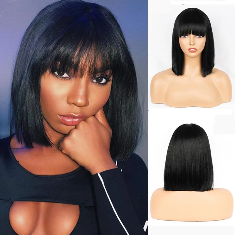 

Short Bob Straight Wigs With Bangs For Woman Synthetic Bob Wig White Wig Shoulder Length Suitable For Cosplay Party Daily Use