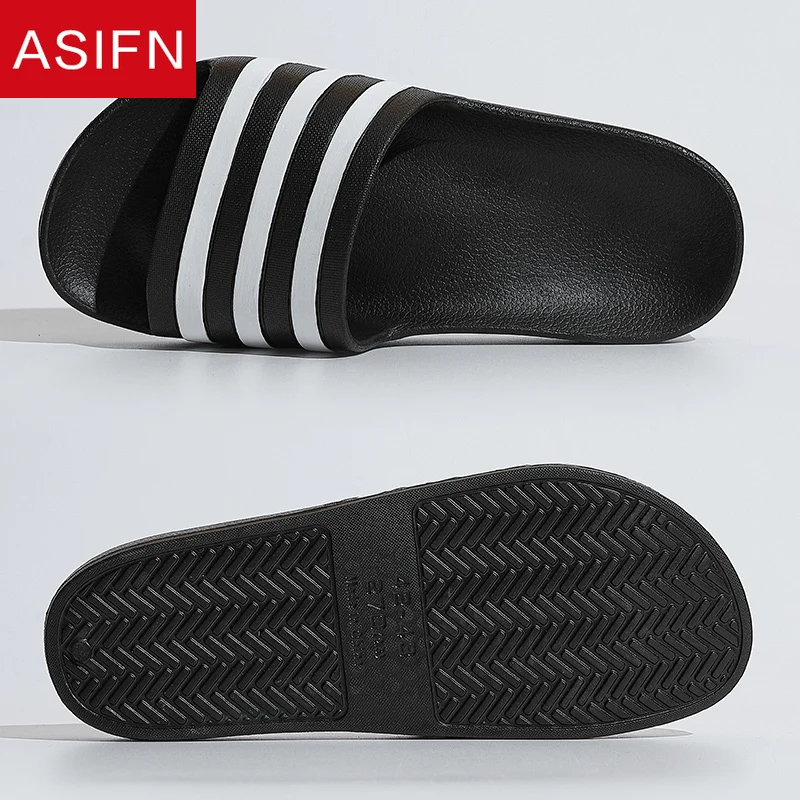 

ASIFN Men's Slippers EVA Men Shoes Women Couple Flip Flops Soft Black White Stripes Casual Summer Male Chaussures Femme Slides