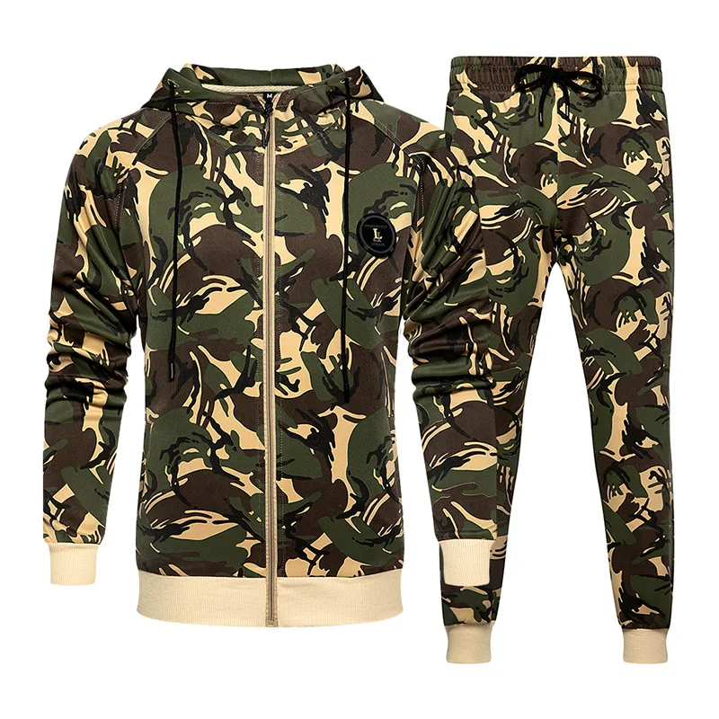 2021 Autumn/winter Fashion New Men's Casual Suit Hoodie Tracksuit Two-piece Sets Men's Camouflage Suit
