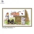 Три кошки ловли бабочек мультфильм животных шаблон вышивки крестом комплект 14CT 11CT холст печать вышивка Швейное Ремесло сделай сам