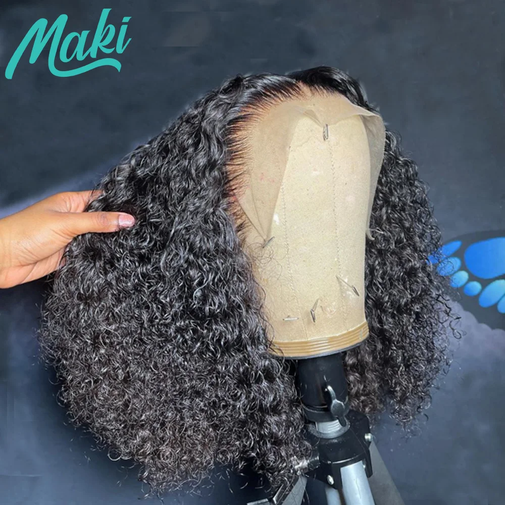 Maki Hair Curly Bob Human Hair Wigs 13X4x4 Lace front Bob Wigs Short Bob Wig Brazilian Lace Frontal Water Curly Human Hair Wigs