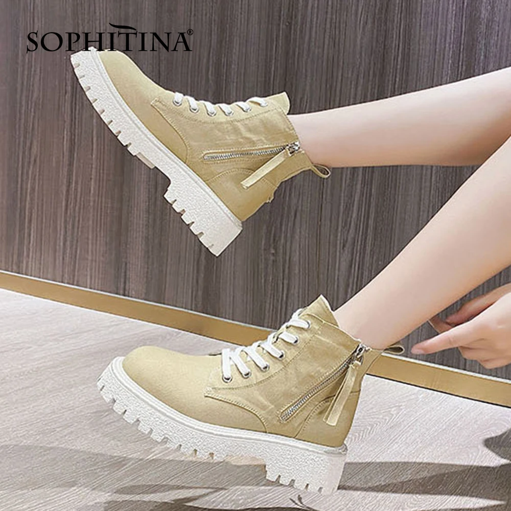 

Ботинки женские парусиновые на платформе, Нескользящие, со шнуровкой, FO998