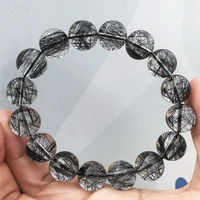 natural black rutilated tourmaline bead bracelet 10 14mm beads crystal bracelets men women jewelry bangles decoration