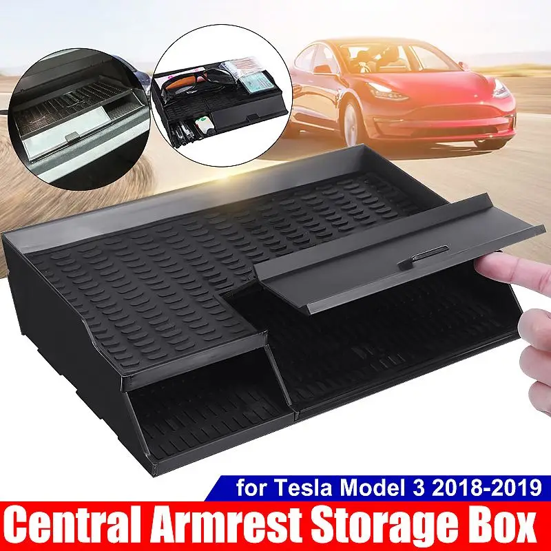 

For Tesla Model 3 2018 2019 Car Central Armrest Box Stowing Tidying Glove Box Double Storey Non-Slip
