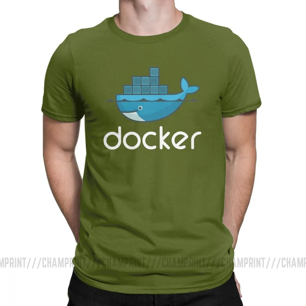 Мужская футболка с логотипом Docker, Linux, Javascript, компьютерная хлопковая одежда, Забавные футболки с коротким рукавом и круглым вырезом, графические футболки - Цвет: Армейский зеленый