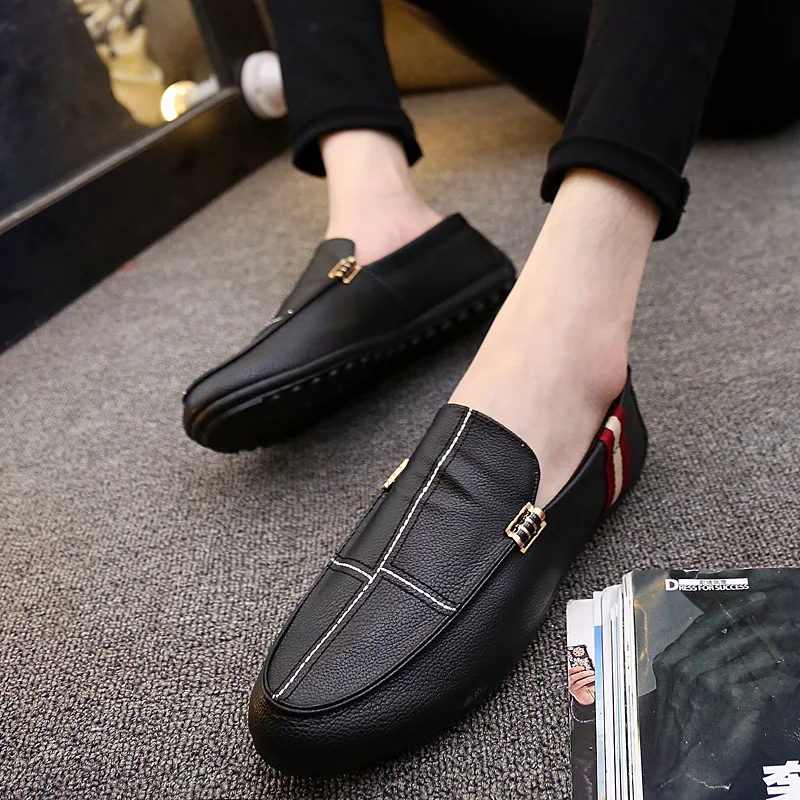 

New Spring Foot Korean version of Doudou Men's Shoes Men's casual litchi pattern skin driving shallow mouth sole shoe tide