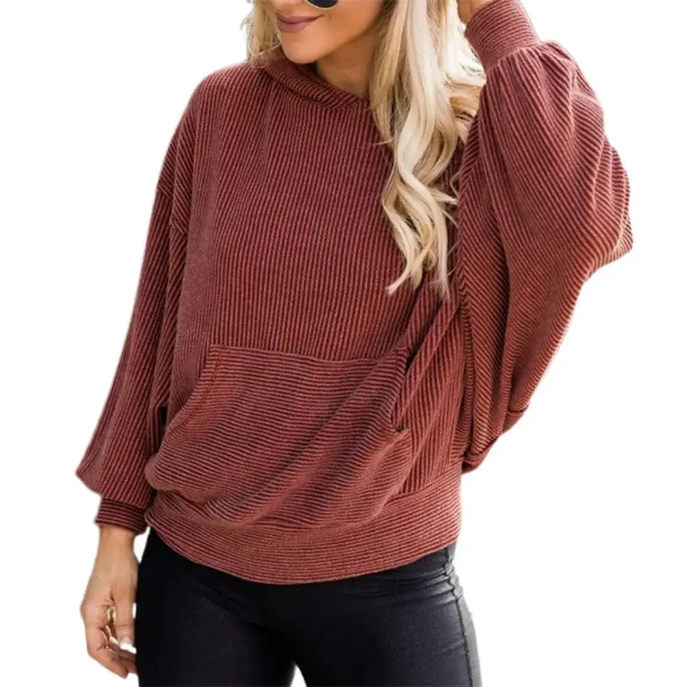 

Однотонный вельветовый пуловер с передним карманом, толстовка с капюшоном и длинным рукавом, Женская толстовка в рубчик, уличная одежда