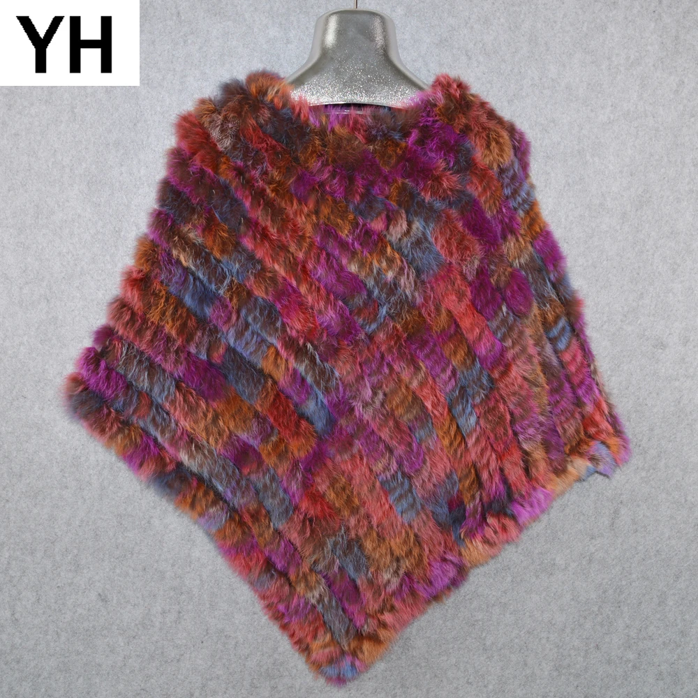 Лидер продаж Женский вязаный шарф пончо из натурального кроличьего меха на весну