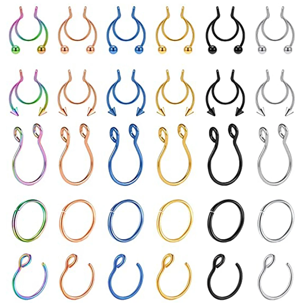 

Кольцо для носа из искусственной перегородки, искусственное кольцо для носа, нержавеющая сталь 316L, не проколотое кольцо для носа пирсинг дл...