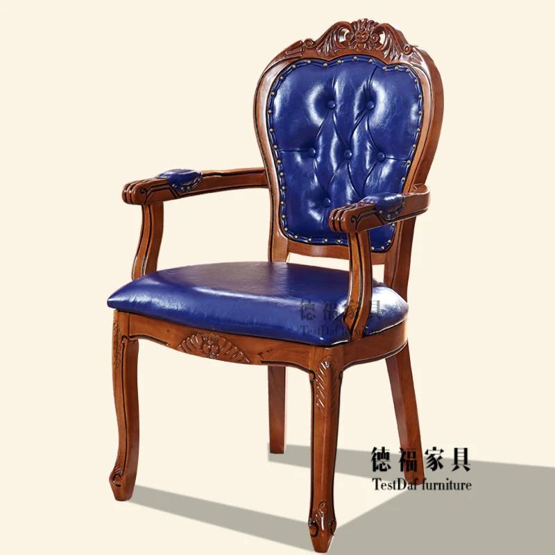 Европейский кожаный обеденный стул американское резьбовое кресло из твердой