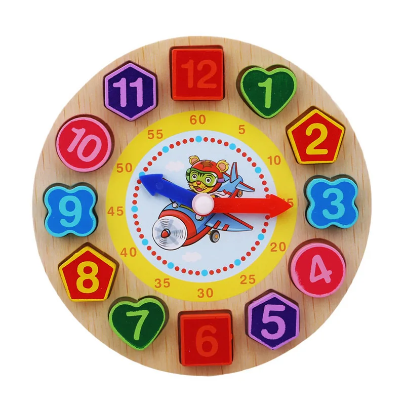 

New Hot Sale Kids Wooden Puzzle Toys Cognitive Digital Clock Digital Wooden Watch Jigsaw Toys Cartoon Threading Assembly Toys