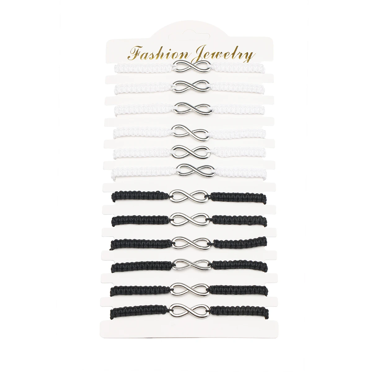 

2 Colors Zinc Alloy Infinity Symbol Bracelets 12Pcs Wholesale Handwoven Couple Number 8 Bangle Black White Braided Jewelry Gifts