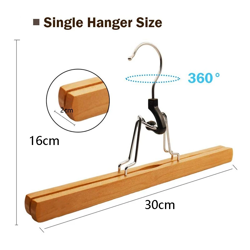 

8 Piece Wooden Series Slack Hangers Non-Slip Wood Pants Hangers with 360 Degree Rotation Anti-Rust Hook Clip Hangers for Pants S