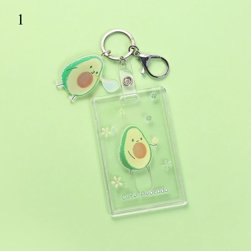 Милый авокадо прозрачный держатель для карты студенческий мультфильм брелок