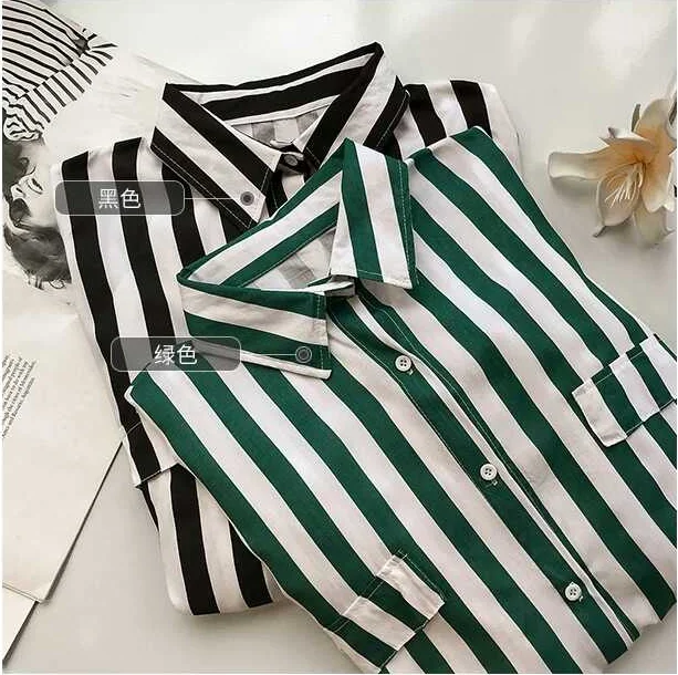 

Fashion Women Shirts Casual Blouse Women Plus Size Chiffon Blouse Strip Printed Loose Long Sleeve Summer Full Shirt Office Lady