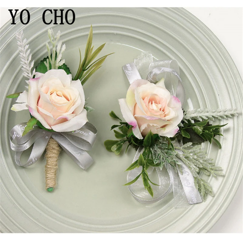 Бутоньерка для жениха YO CHO свадебная бутоньерка браслет белая искусственная