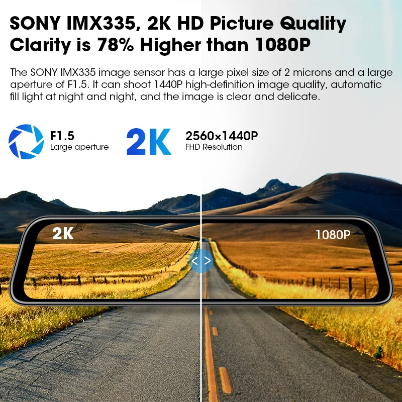 Jansite 12 "Видеорегистраторы для автомобилей 2K Dashcam сенсорный Экран потоковый