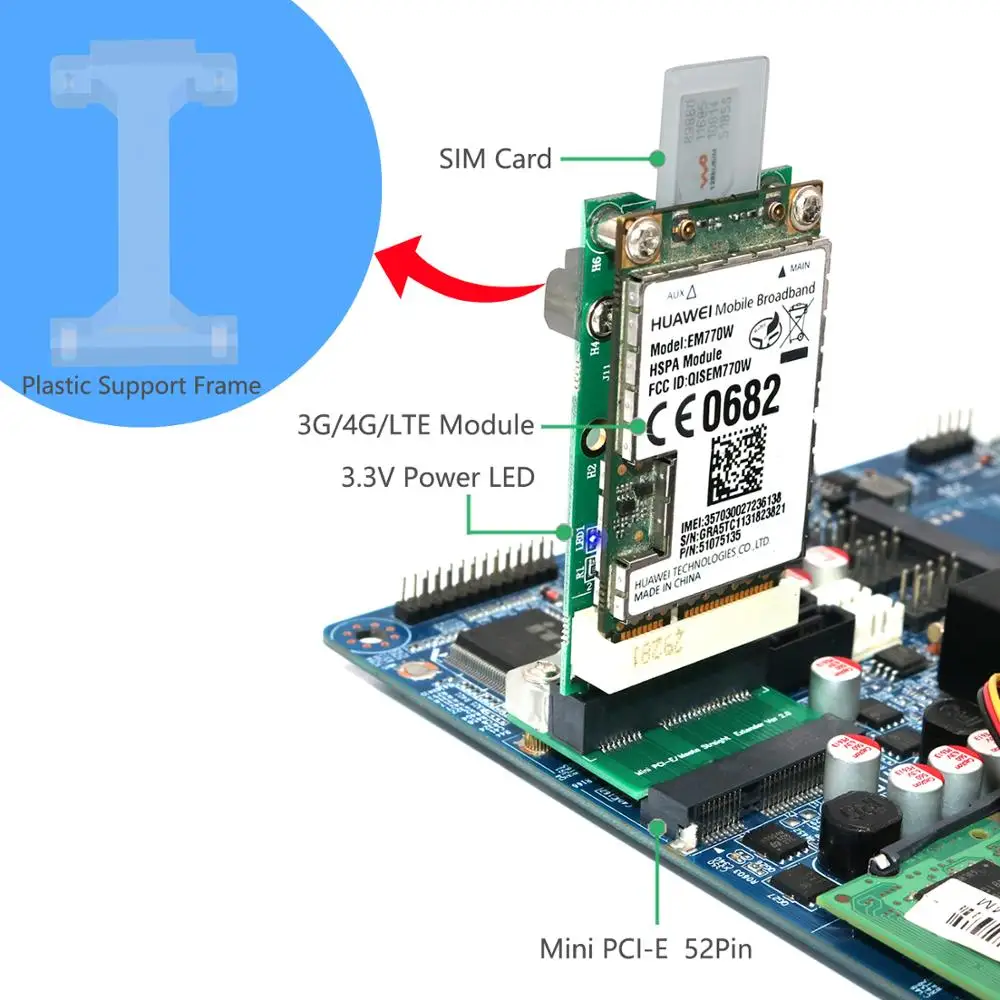 Мини адаптер PCI E с слотом для sim карты (вертикальная установка) 3G/4G WWAN LTE GPS